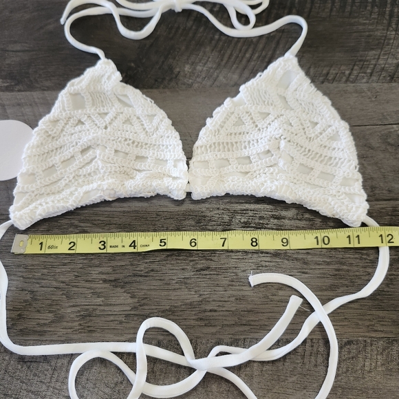 NWT Revolve Rumer White Ines Triangle Crochet String Bikini Top Swimsuit Sz L - Picture 3 of 10
